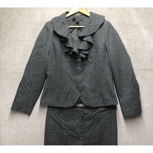 Signature By Larry Levine Womens Pants Suit Size 10 Gray Ruffle Collar